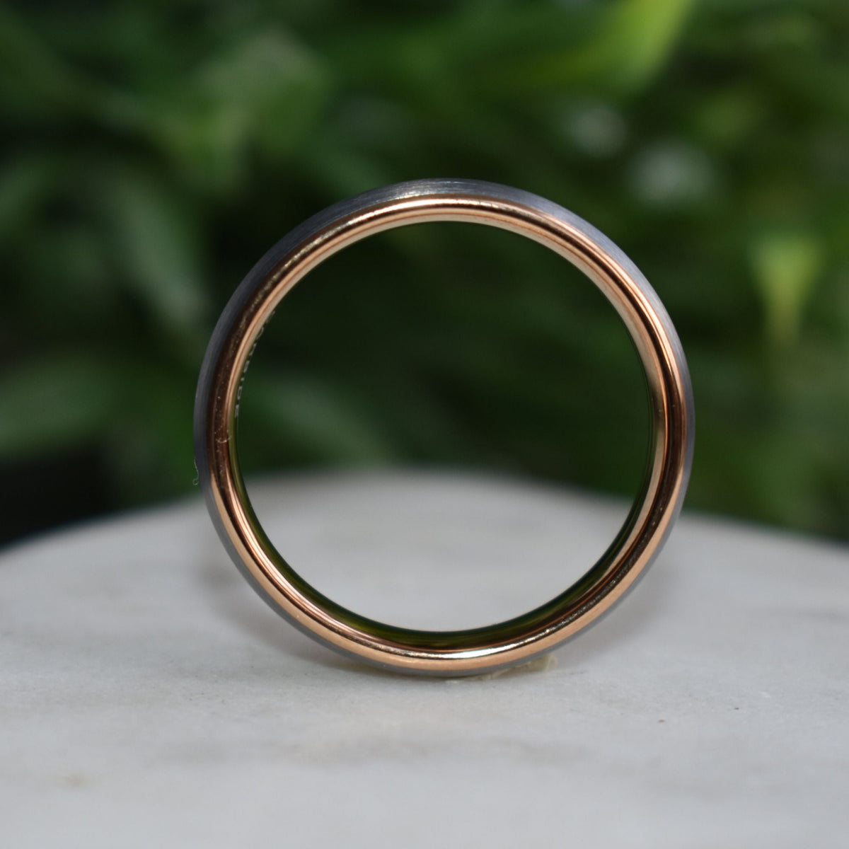 Northwind II - Tungsten 6mm Wedding Ring Brushed Silver with Rose Gold Comfort fit band - view 7 - Nura Lab