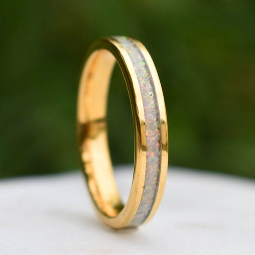 Kingsguard II - Tungsten 4mm Gold Ring Crushed White Opal Wedding Ring - view 3 - Nura Lab