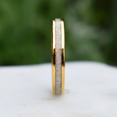 Kingsguard II - Tungsten 4mm Gold Ring Crushed White Opal Wedding Ring - view 5 - Nura Lab