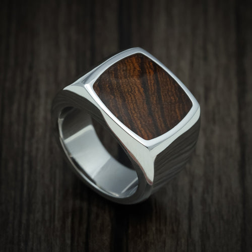 King Edward XIII - Cobalt Chrome Large Signet Wedding Ring with Cocobolo Wood Inlay - Nura Lab