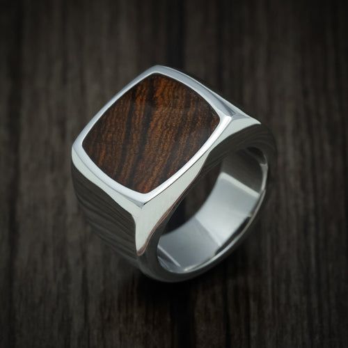 King Edward XIII - Cobalt Chrome Large Signet Wedding Ring with Cocobolo Wood Inlay - view 3 - Nura Lab