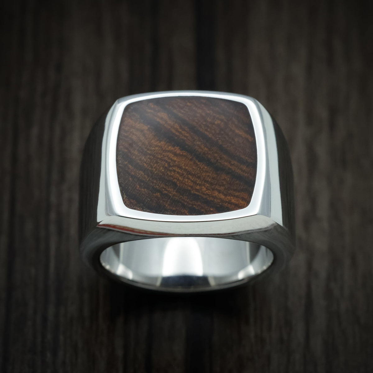 King Edward XIII - Cobalt Chrome Large Signet Wedding Ring with Cocobolo Wood Inlay - view 2 - Nura Lab