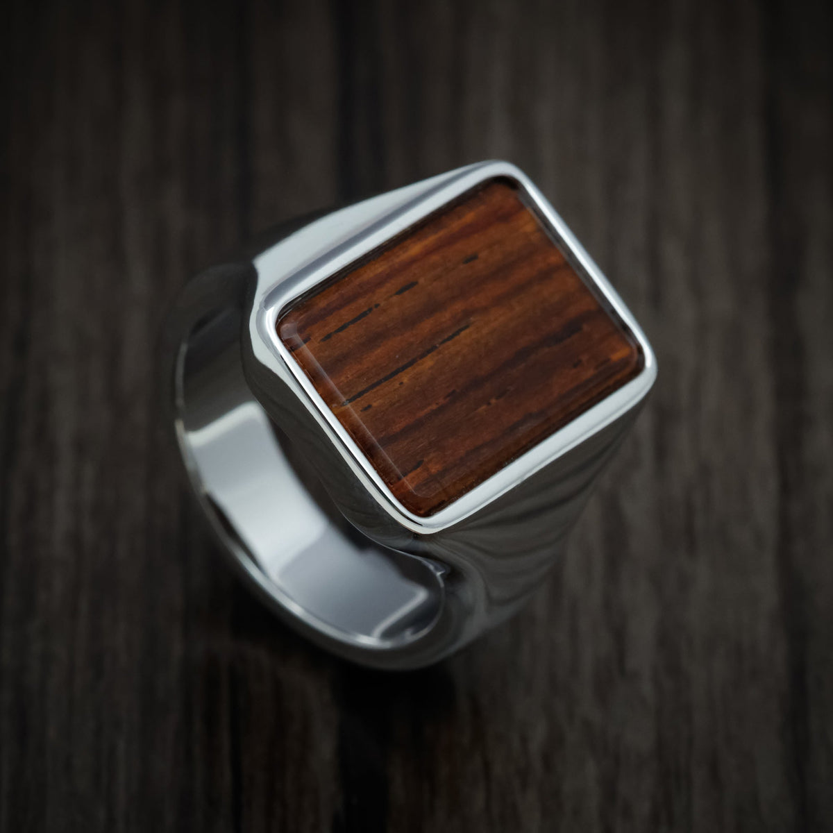 King Henry XIII - Cobalt Chrome Large Signet Wedding Ring with Cocobolo Wood Inlay - Nura Lab