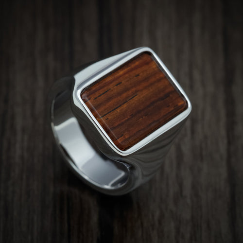 King Henry XIII - Cobalt Chrome Large Signet Wedding Ring with Cocobolo Wood Inlay - Nura Lab