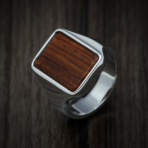 King Henry XIII - Cobalt Chrome Large Signet Wedding Ring with Cocobolo Wood Inlay - view 3 - Nura Lab