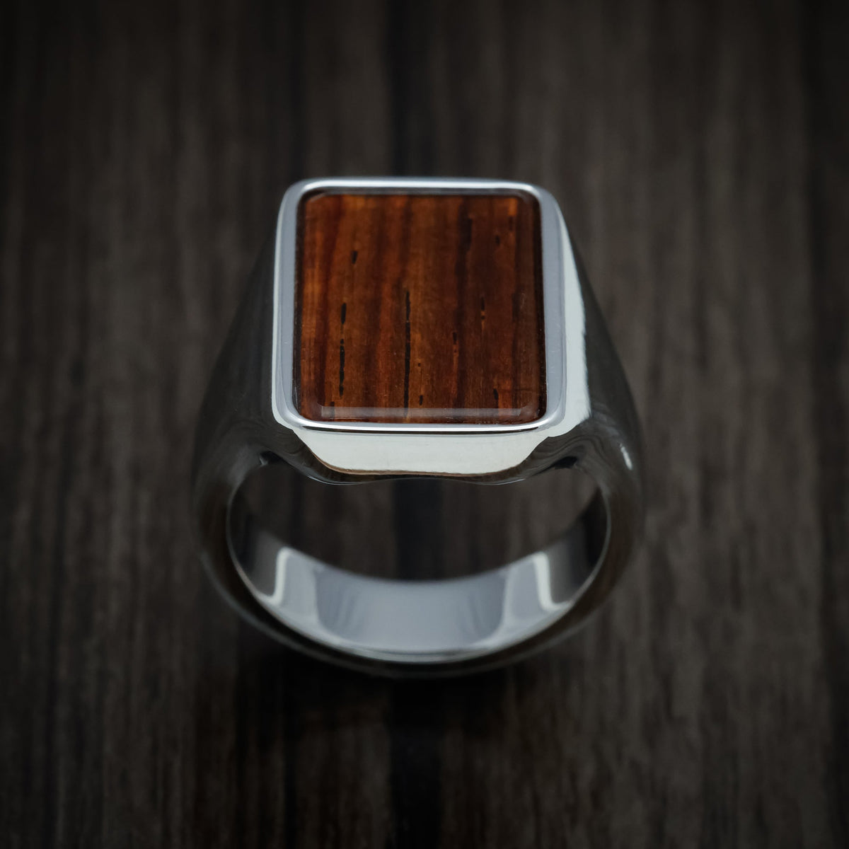 King Henry XIII - Cobalt Chrome Large Signet Wedding Ring with Cocobolo Wood Inlay - view 2 - Nura Lab