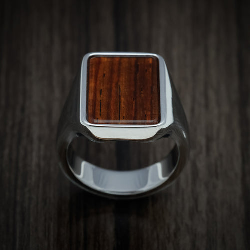 King Henry XIII - Cobalt Chrome Large Signet Wedding Ring with Cocobolo Wood Inlay - view 2 - Nura Lab