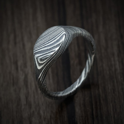 Pioneer XI - Woodgrain Kuro Damascus Steel Small Signet Wedding Ring - view 3 - Nura Lab