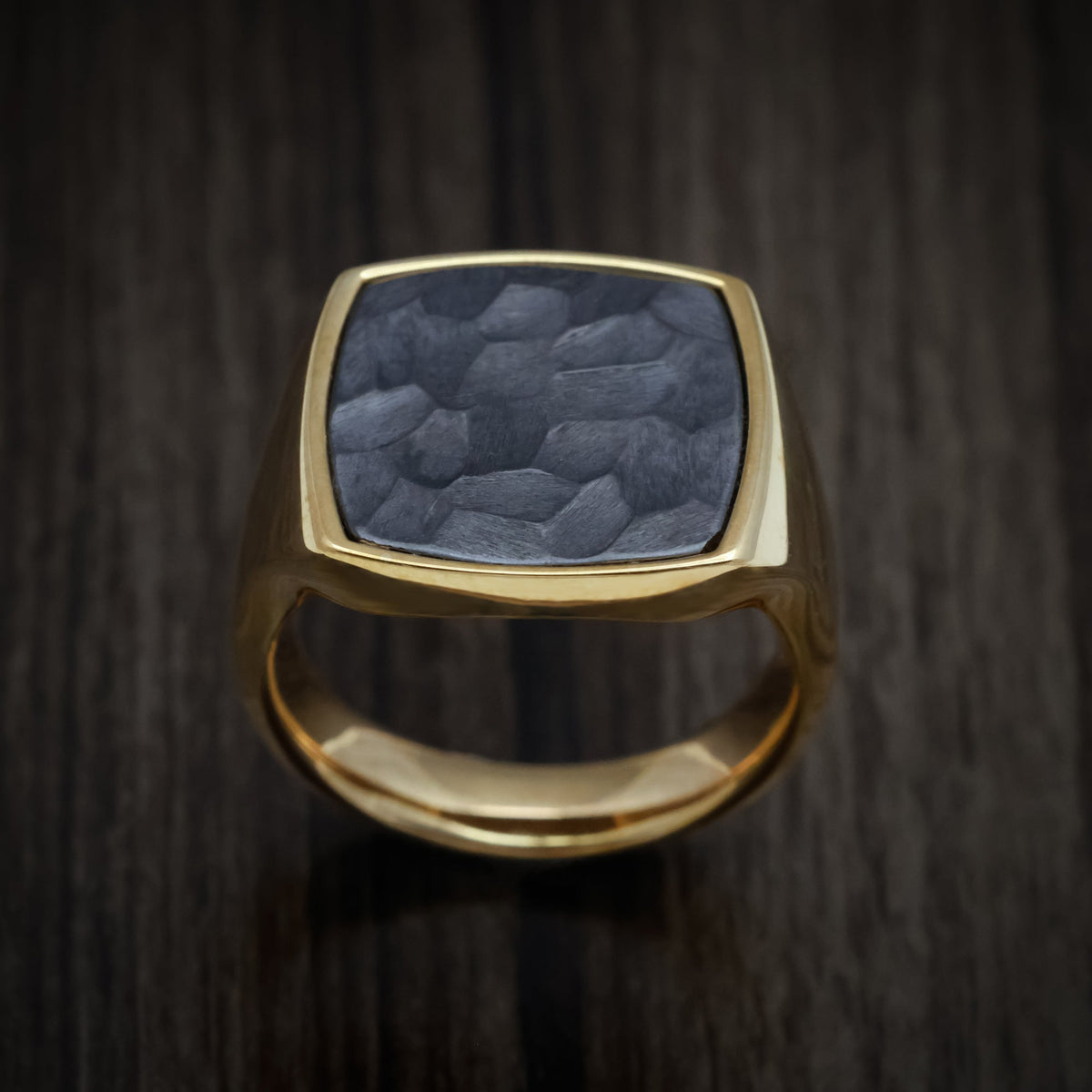 Cedar XIII - 10K Yellow Gold Large Signet Wedding Ring with Tantalum Inlay - view 2 - Nura Lab