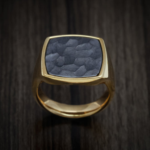 Cedar XIII - 10K Yellow Gold Large Signet Wedding Ring with Tantalum Inlay - view 2 - Nura Lab