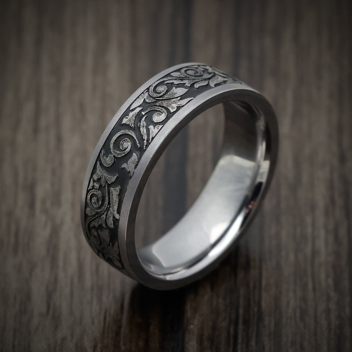 Northwind XIII - Tantalum Vintage Floral Mens Wedding Ring - view 3 - Nura Lab