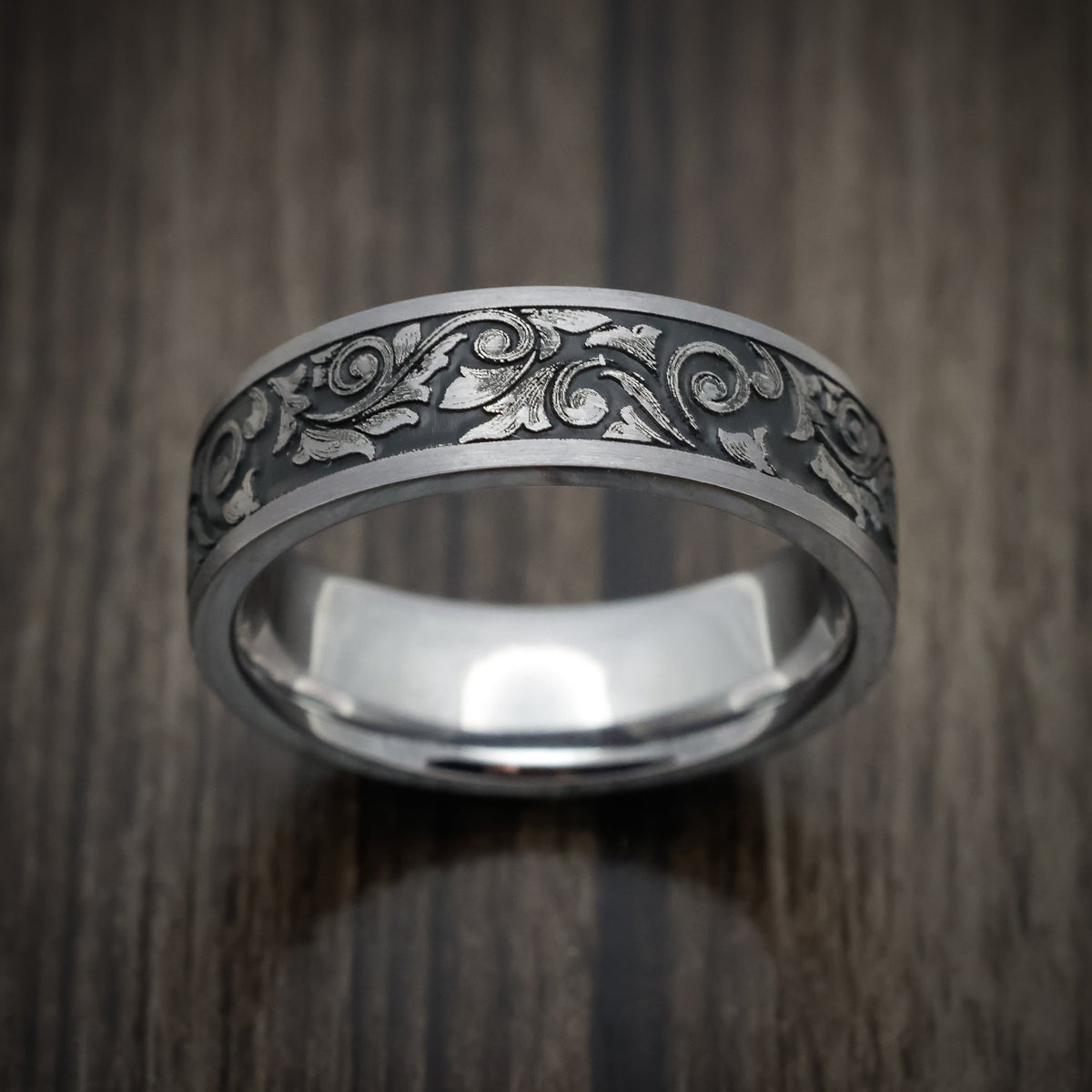Northwind XIII - Tantalum Vintage Floral Mens Wedding Ring - view 2 - Nura Lab