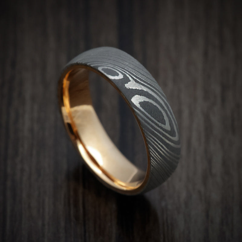 Empire XI - Damascus Steel Men's Wedding Ring with 14K Gold Sleeve - Nura Lab
