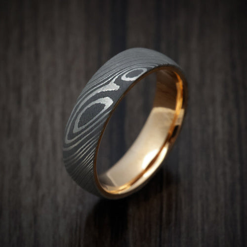Empire XI - Damascus Steel Men's Wedding Ring with 14K Gold Sleeve - view 3 - Nura Lab