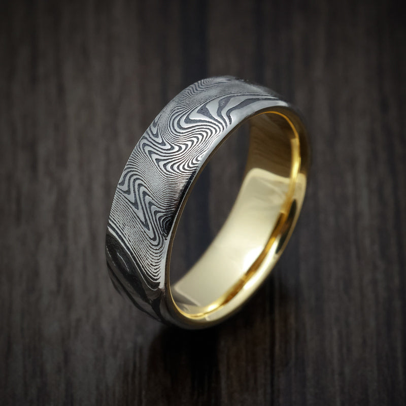 Dynasty XI - Tightweave Kuro Damascus Steel Men's Wedding Ring with 18K Gold Sleeve - view 3 - Nura Lab