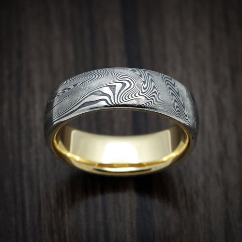 Dynasty XI - Tightweave Kuro Damascus Steel Men's Wedding Ring with 18K Gold Sleeve - view 2 - Nura Lab
