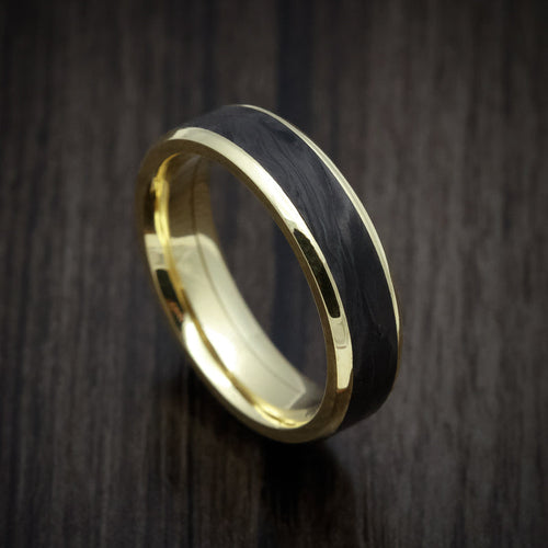 King Edward XV - Yellow Gold Men's Wedding Ring with Forged Carbon Fiber Inlay - Nura Lab
