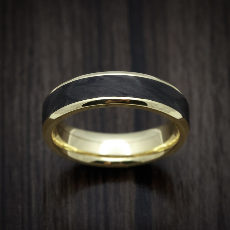 King Edward XV - Yellow Gold Men's Wedding Ring with Forged Carbon Fiber Inlay - view 2 - Nura Lab