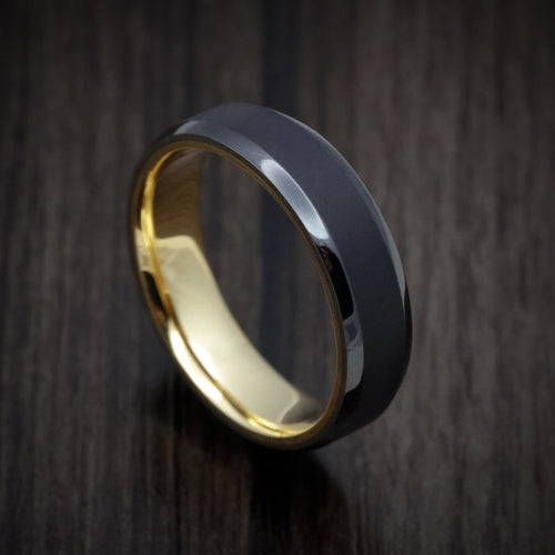 Ironwood XVIII - Black Zirconium Men's Wedding Ring with 18K Gold Sleeve - Nura Lab