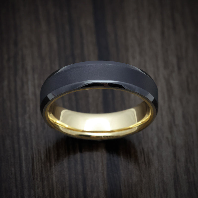 Ironwood XVIII - Black Zirconium Men's Wedding Ring with 18K Gold Sleeve - view 2 - Nura Lab