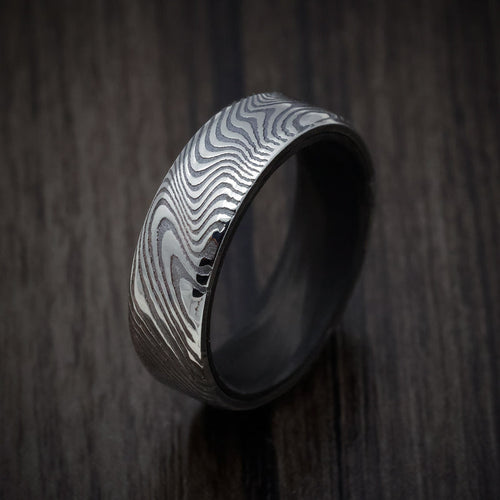 Navigator XI - Marble Kuro Damascus Steel Men's Wedding Ring with Forged Carbon Fiber Sleeve - view 3 - Nura Lab