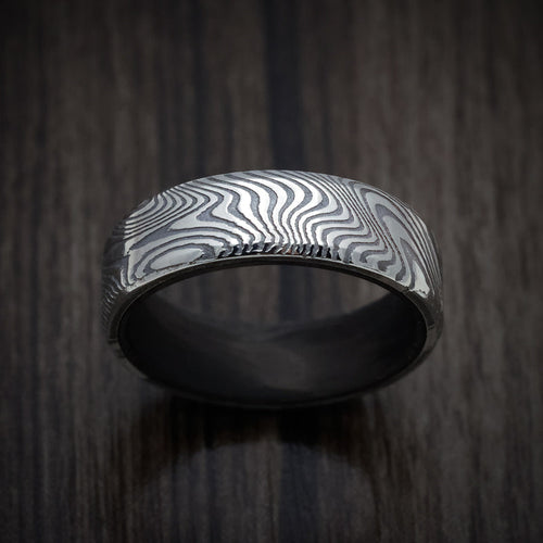 Navigator XI - Marble Kuro Damascus Steel Men's Wedding Ring with Forged Carbon Fiber Sleeve - view 2 - Nura Lab