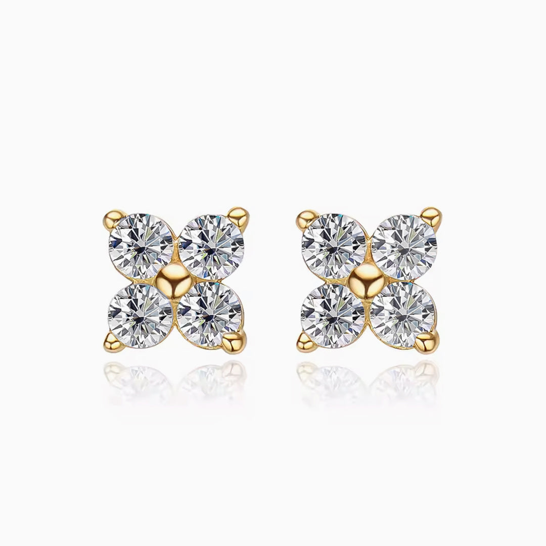 Yuna 4-Leaf Clover Moissanite Earrings by Nura Lab in 14K yellow gold plating over S925 sterling silver