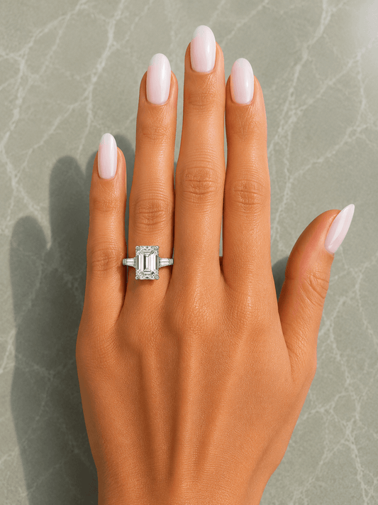 Michaela - Emerald Cut Trilogy Lab Grown Diamond Engagement Ring