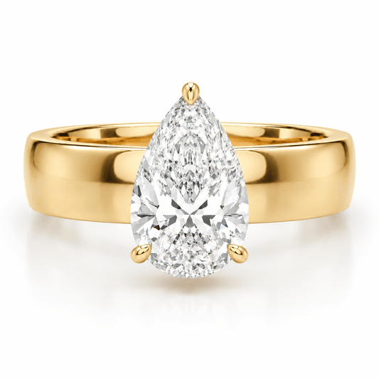 Angela - Solitaire Pear Thick Band Lab Grown Diamond Engagement Ring