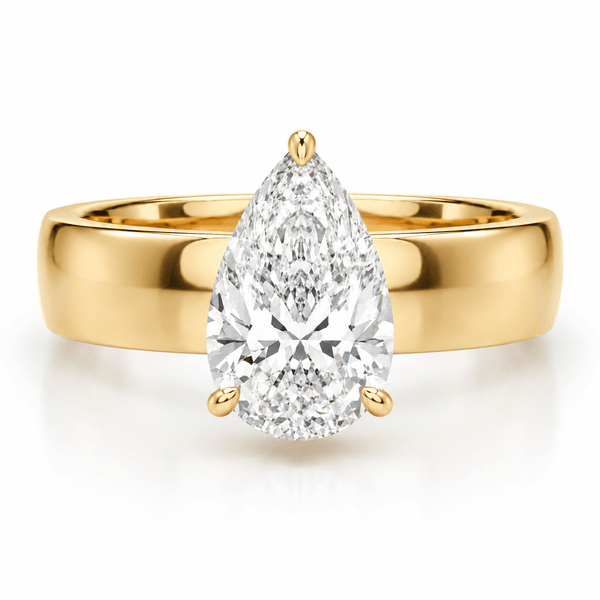 Angela - Solitaire Pear Thick Band Lab Grown Diamond Engagement Ring