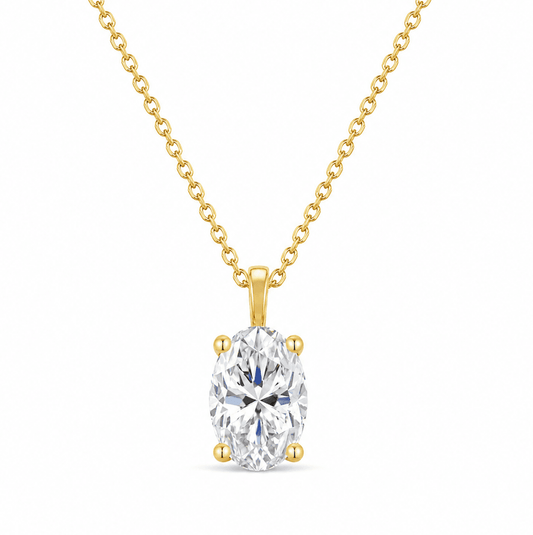 Callie - Oval Solitaire Pendant 14K Gold with 18K Gold Necklace