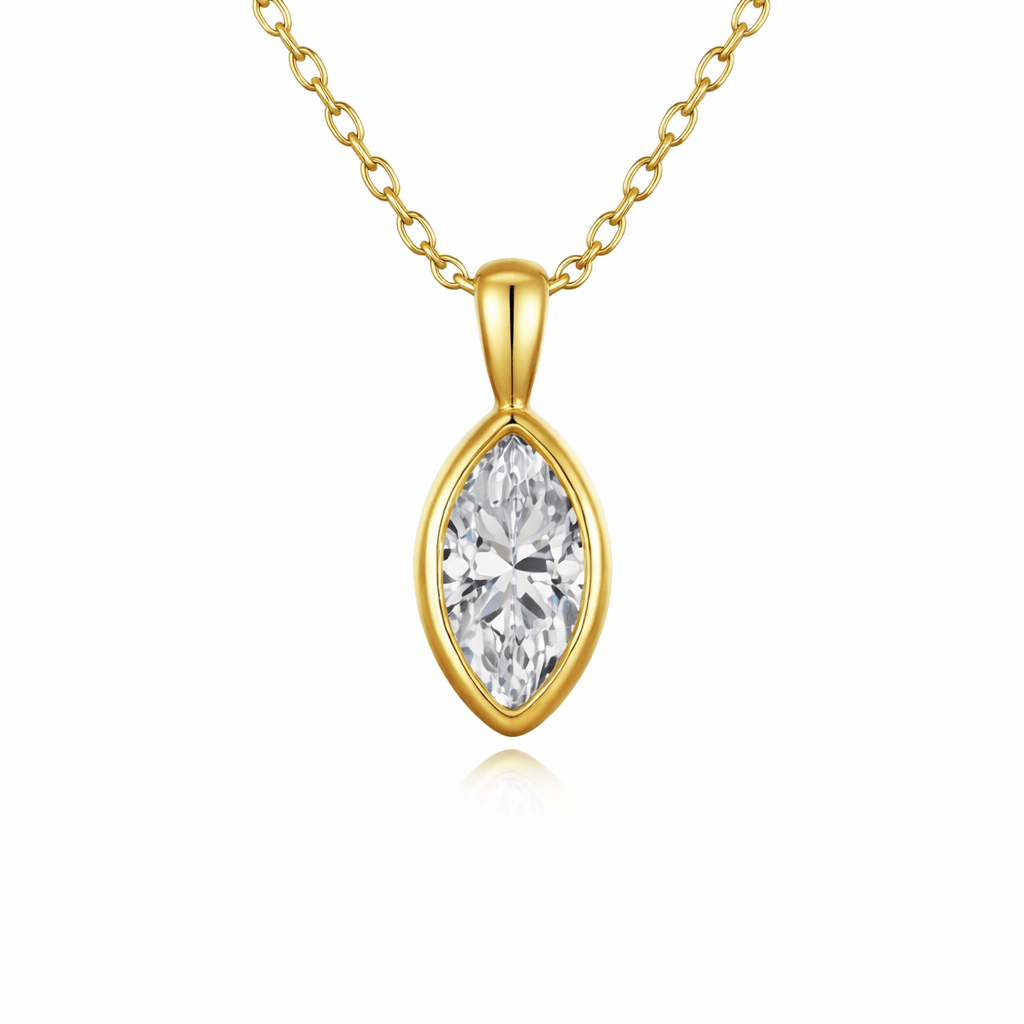 Marquise shape pendant necklace in solid 14K gold on chain