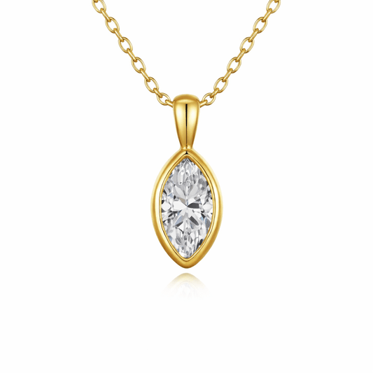 Marquise shape pendant necklace in solid 14K gold on chain