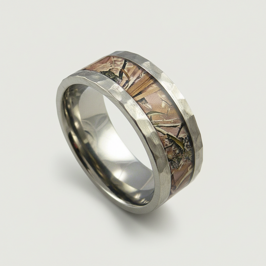Stonehaven XVIII - Hammered Inconel Men's Ring with Camo Inlay Wedding Ring