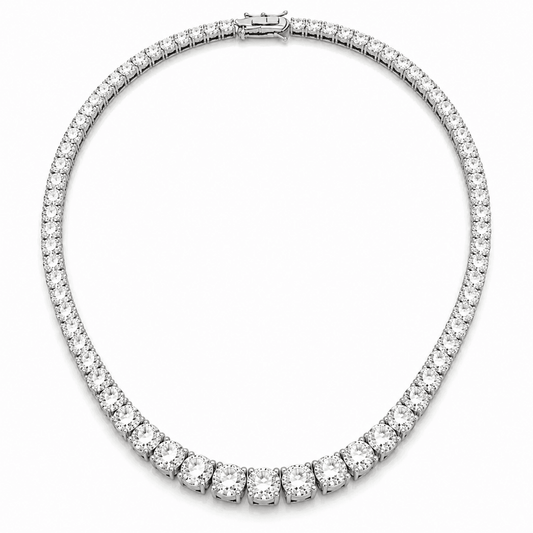 80 Carat Tennis Necklace - Lab Grown Moissanite Round Cut in Silver 925