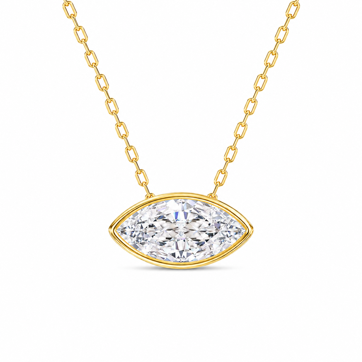 Brynn - East-West Bezel Marquise Cut 14K Gold with 18K Gold Necklace.