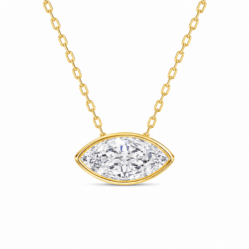 Brynn - East-West Bezel Marquise Cut 14K Gold with 18K Gold Necklace.