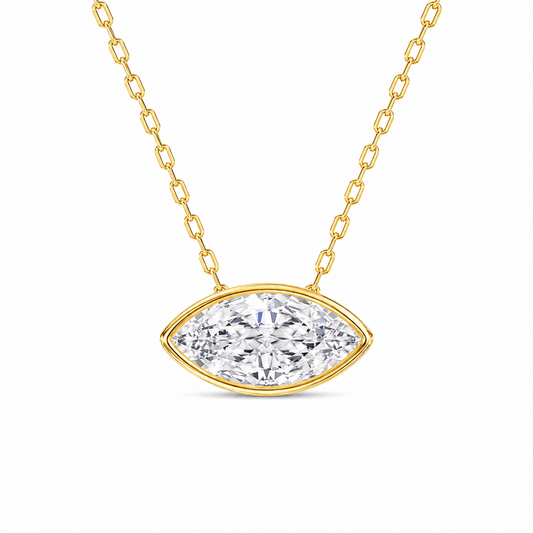 Brynn - East-West Bezel Marquise Cut 14K Gold with 18K Gold Necklace.