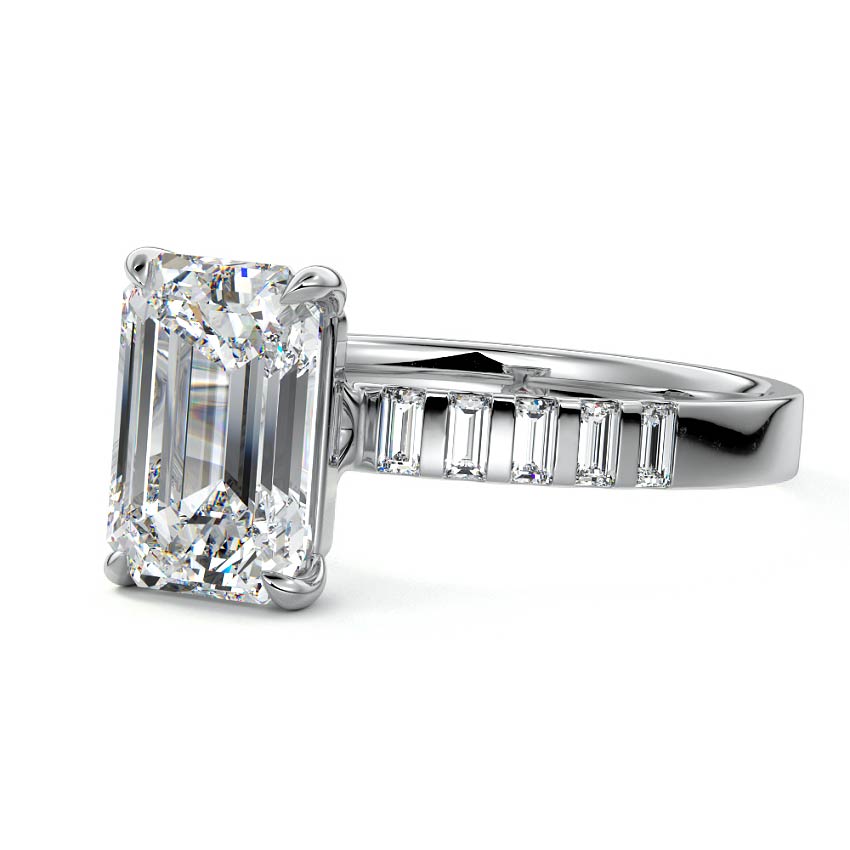 Faith - Unique Emerald Cut Side Stone Ring