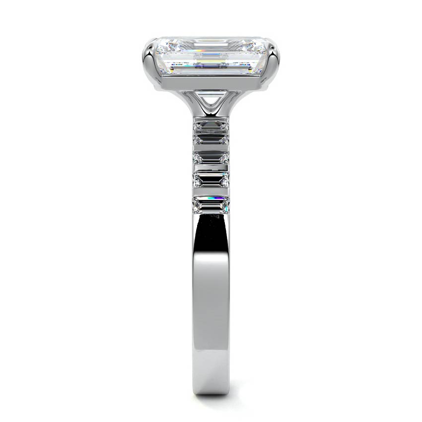 Faith - Unique Emerald Cut Side Stone Ring