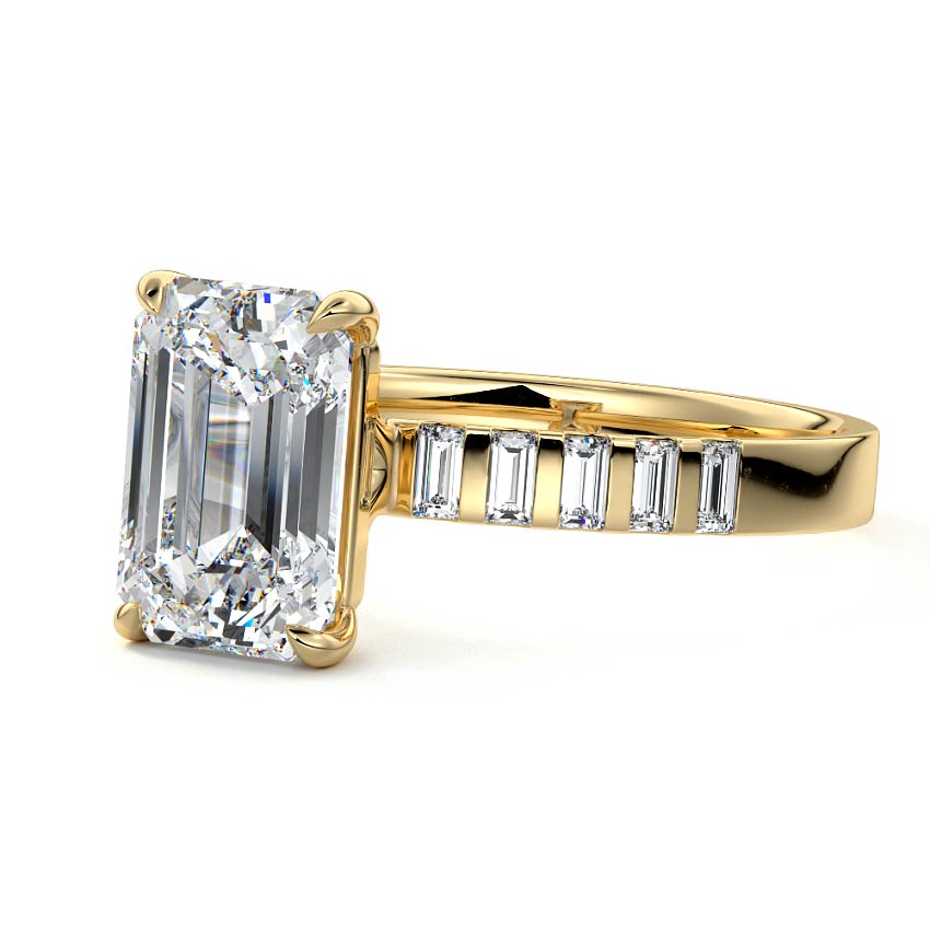 Faith - Unique Emerald Cut Side Stone Ring