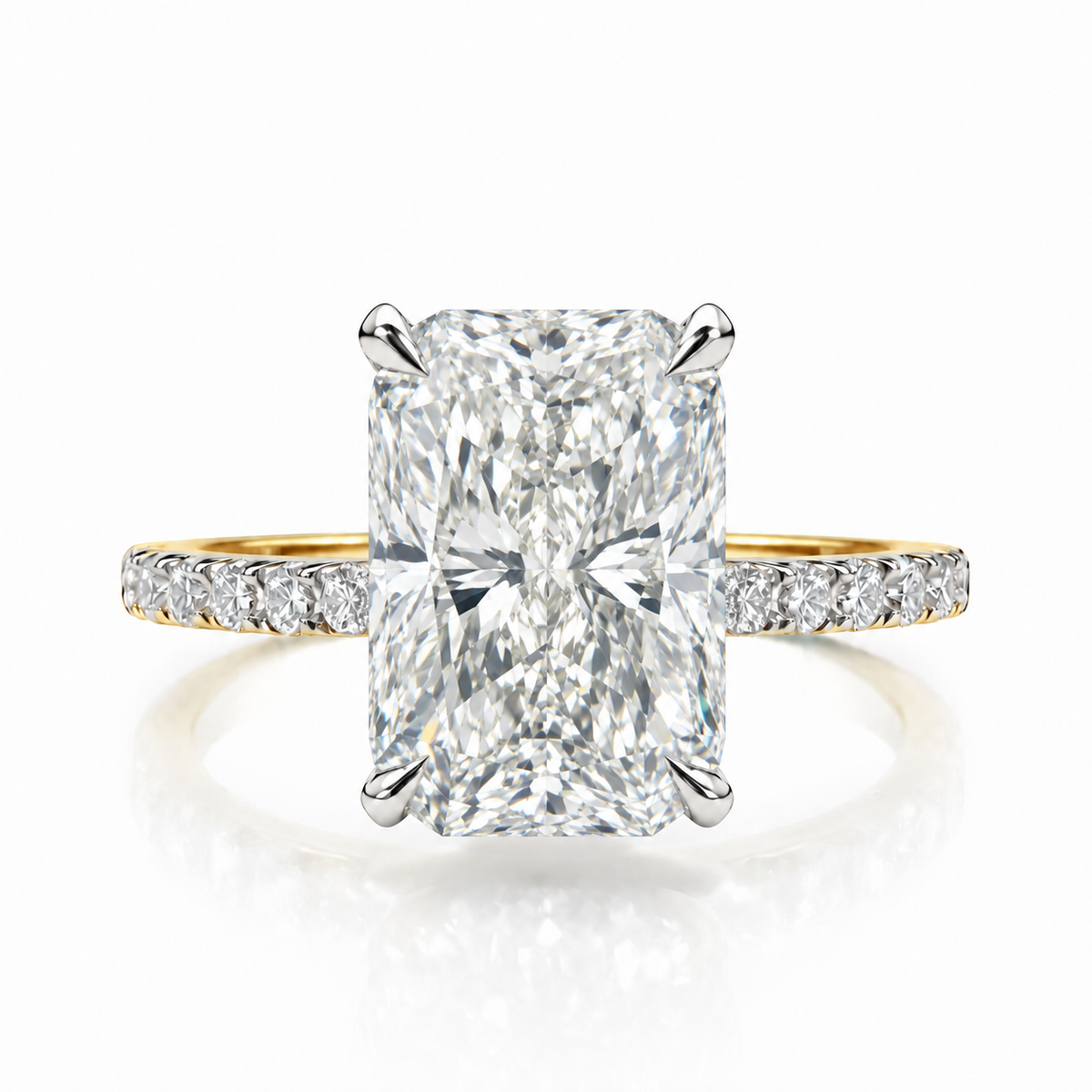 Amanda lab-grown diamond engagement ring with hidden halo and French pavé band by Nura Lab