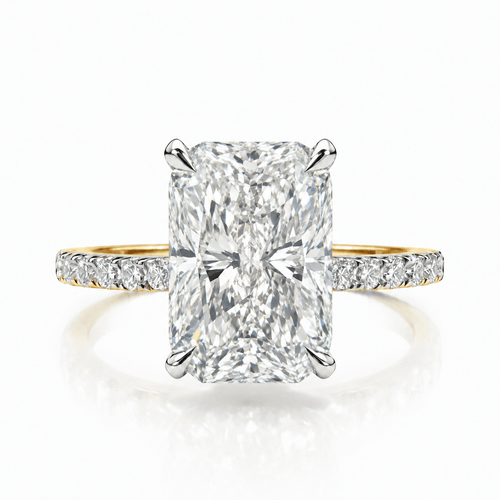 Amanda lab-grown diamond engagement ring with hidden halo and French pavé band by Nura Lab
