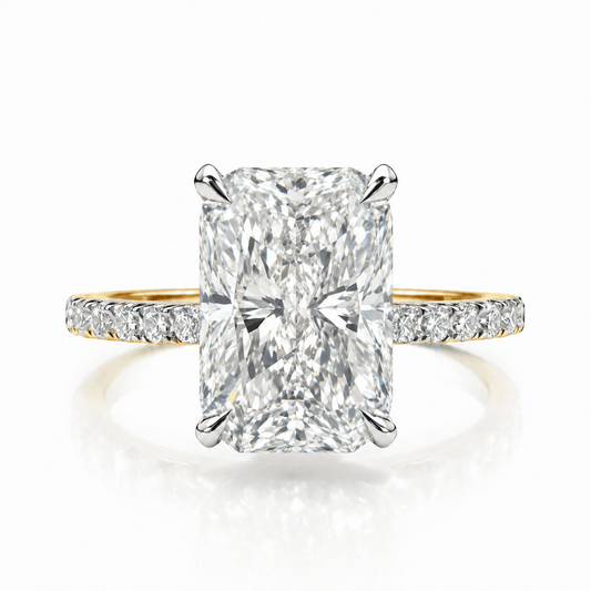 Amanda lab-grown diamond engagement ring with hidden halo and French pavé band by Nura Lab