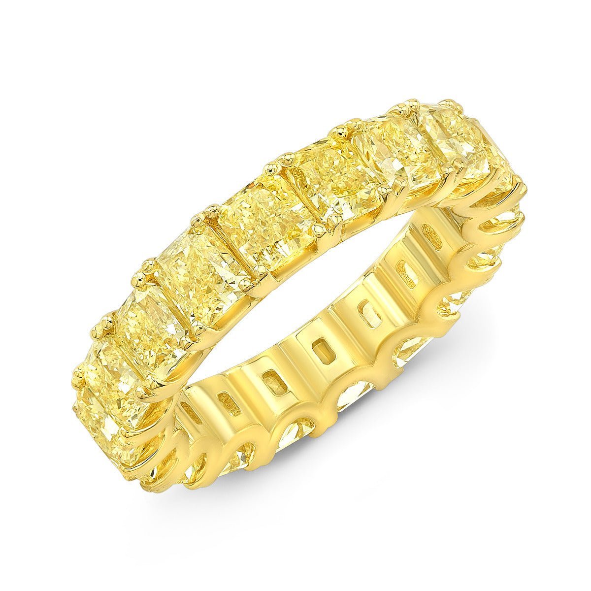 Eternity band with radiant cut yellow diamonds set in 18K yellow gold by Nura Lab – sustainable wedding ring