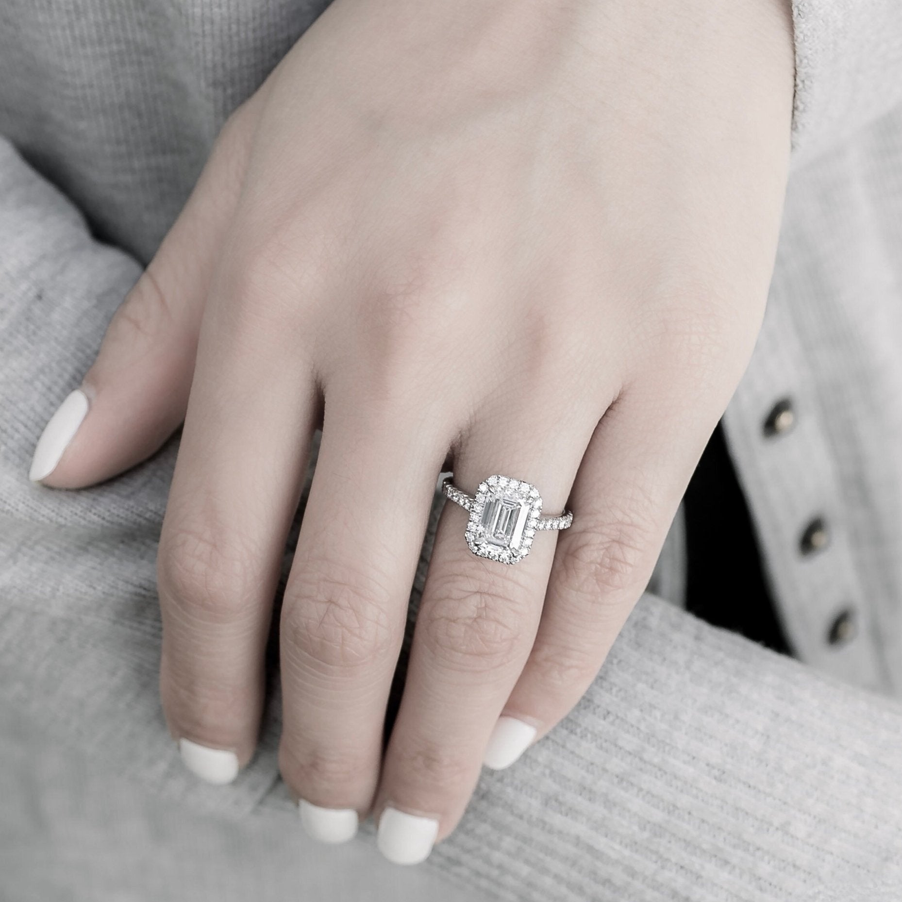 Anah Blossom Emerald Halo 2 Carat Diamond Ring - Raphana Jewellery