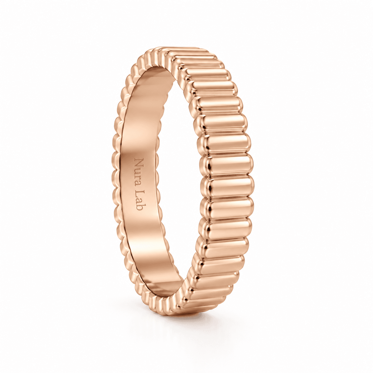 Andre rose gold fluted wedding ring on white