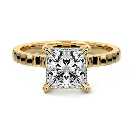 Arizona princess solitaire lab grown diamond engagement ring with wave texture band by Nura Lab New Zealand