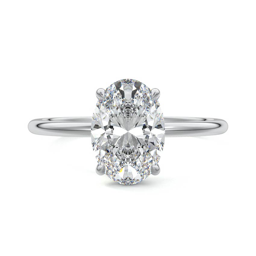 Solitaire oval shape moissanite engagement ring in yellow, rose, white gold and platinum – Nura Lab New Zealand