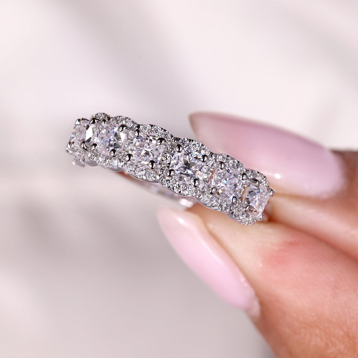 Handmade band with moissanite stones.